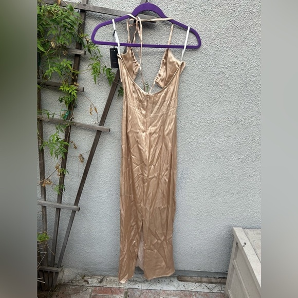 Michael Costello x REVOLVE Josie Cut Out Gown in Nude Satin Halter Maxi Dress - Picture 5 of 7